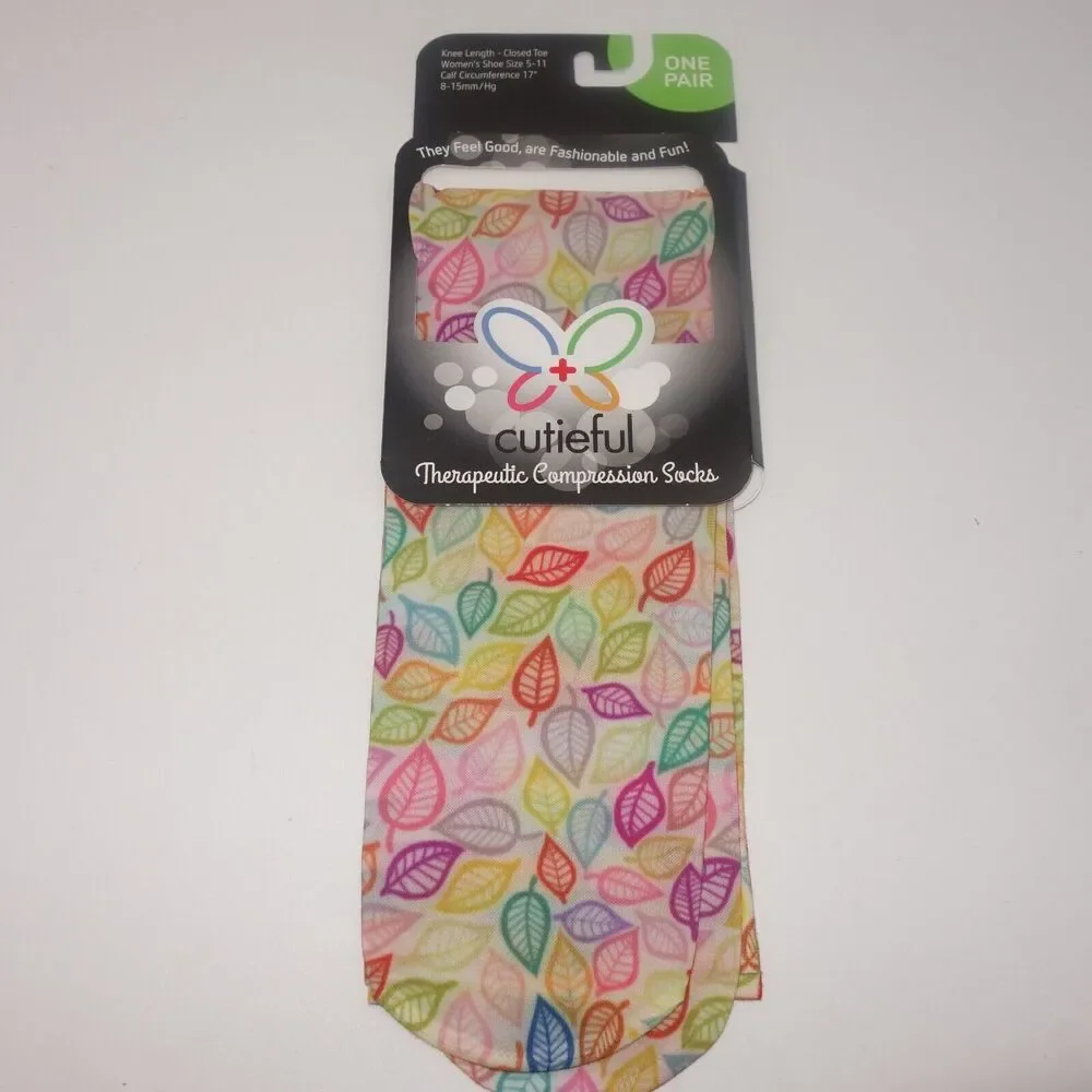 NEW Cutieful Therapeutic Compression Socks Fits Size 5-11 Vibrant Fall Leaves